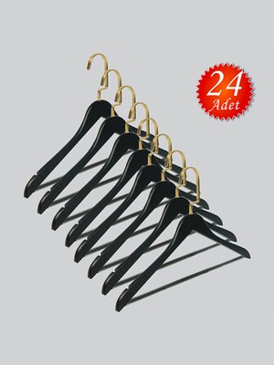 NYN Ahşap M001-BARLI (Gold Kanca Lama) Gömlek, Pantolon Elbise Askısı 24 Adet