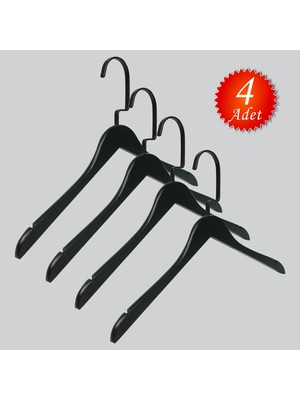 NYN Ahşap (Siyah Kanca Lama) Elbise, Bluz, Gömlek Askısı Siyah Renk 4 Adet