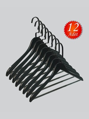NYN Ahşap (Lama Siyah Kanca) Barlı Pantolon, Bluz, Askısı 12 Adet