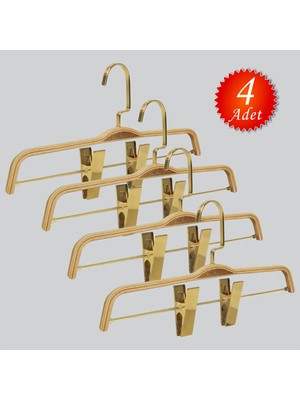 NYN Ahşap 8178 (Gold Kancalı Lama) Mandallı Etek Pantolon Askısı 4 Adet