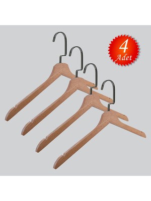 NYN Ahşap (Siyah Nikel Kanca) Gömlek, Tshirt, Bluz, Elbise Askısı 4 Adet