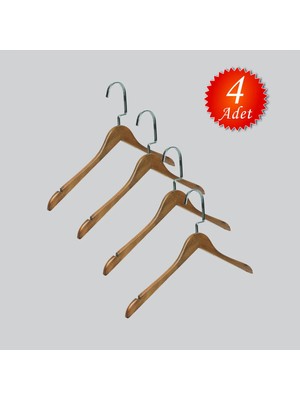 NYN Ahşap M001-Ç (Gümüş Kanca Lama) Gömlek, Tshirt, Bluz, Elbise Askısı 4 Adet