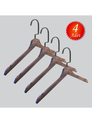NYN Ahşap (Siyah Nikel Kanca) Gömlek, Tshirt, Bluz, Elbise Askısı 4 Adet