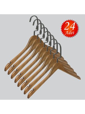 NYN Ahşap (Siyah Nikel Kanca) Gömlek, Tshirt, Bluz, Elbise Askısı 24 Adet