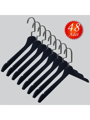 NYN Ahşap (Siyah Nikel Kanca) Gömlek, Tshirt, Bluz, Elbise Askısı 48 Adet