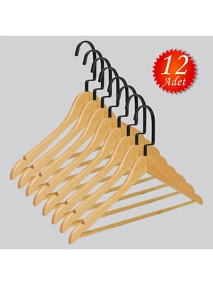 NYN Ahşap (Lama Siyah Kanca) Barlı Pantolon, Bluz, Askısı 12 Adet