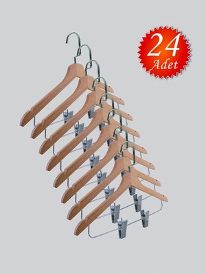 NYN Ahşap (Lama Gümüş Kanca) Mandallı Etek, Pantolon, Bluz, Askısı 24 Adet