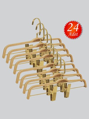 NYN Ahşap 8178 (Gold Kancalı Lama) Mandallı Etek Pantolon Askısı 24 Adet