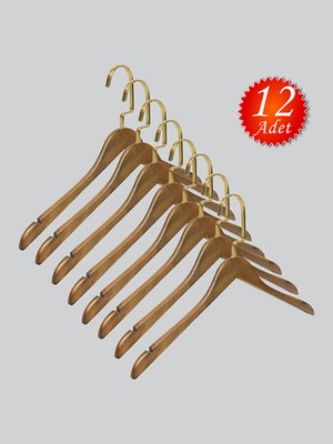 NYN Ahşap M001-Ç (Gold Kanca Lama) Gömlek, Tshirt, Bluz, Elbise Askısı 12 Adet