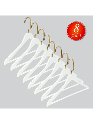NYN Ahşap M001-BARLI (Gold Kanca Lama) Gömlek, Pantolon Elbise Askısı 8 Adet