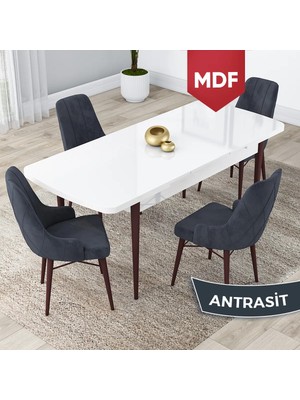 Canisa Concept Lia Serisi MDF Beyaz Masa Ceviz Ayak Açılabilir 80 x 132 cm Yemek Masası Takımı 4 Sandalye