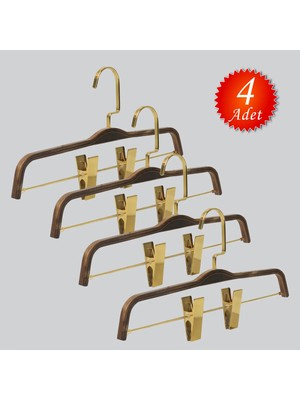 NYN Ahşap 8178 (Gold Kancalı Lama) Mandallı Etek Pantolon Askısı 4 Adet