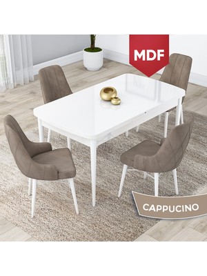 Canisa Concept Lia Serisi MDF Beyaz Açılabilir 80 x 132 cm  Yemek Masası Takımı Beyaz Masa ve 4 Sandalye
