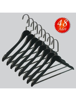 NYN Ahşap Barlı (Siyah Nikel Kanca) Gömlek, Tshirt, Bluz, Elbise Askısı 48 Adet