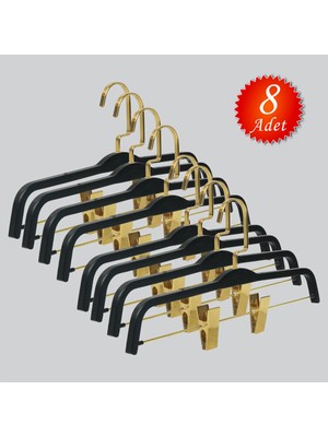 NYN Ahşap 8178 (Gold Kancalı Lama) Mandallı Etek Pantolon Askısı 8 Adet