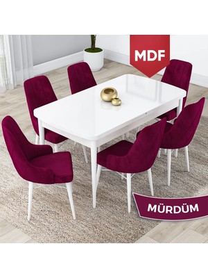 Canisa Concept Lia Serisi MDF Beyaz Açılabilir 80X132  Yemek Masası Takımı 6 Sandalye