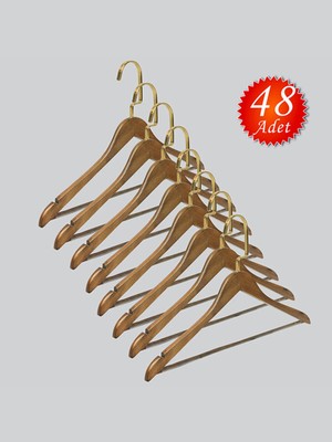NYN Ahşap M001-BARLI (Gold Kanca Lama) Gömlek, Pantolon Elbise Askısı 48 Adet