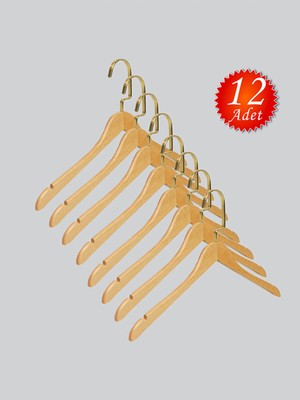 NYN Ahşap M001-Ç (Gold Kanca Lama) Gömlek, Tshirt, Bluz, Elbise Askısı 12 Adet