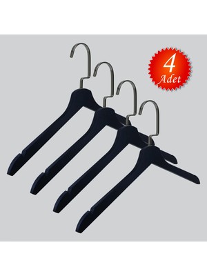 NYN Ahşap (Siyah Nikel Kanca) Gömlek, Tshirt, Bluz, Elbise Askısı 4 Adet