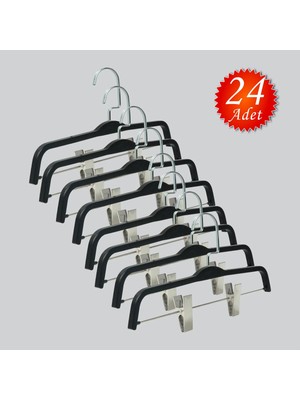 NYN Ahşap 8178 (Gümüş Kancalı Lama) Mandallı Etek Pantolon Askısı 24 Adet