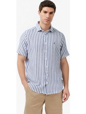 Nautica Erkek Lacivert Regular Fit Kısa Kollu Çizgili Gömlek