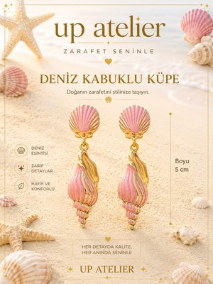 Up Atelier Yaz Koleksiyonu Plaj Modası Pembe Vintage Deniz Kabuğu Model Küpe