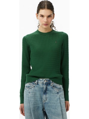 Tommy Hilfiger Cable Kadın Yeşil Kazak