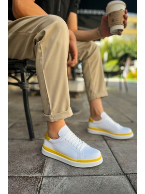 Chekich CH979 - Santoni Gbt Spor Erkek Ayakkabı Beyaz/sarı