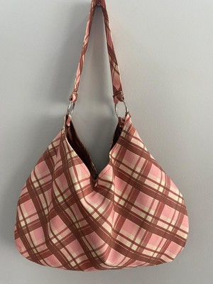 Mute Bag Pink Ekose Desen Çanta / Pembe Ekose Desen Omuz Çantası (28*49)