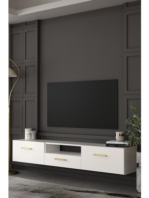 Dekortis Home Dekor 180DHDTDAÇ2BA Eros Duvara Monte Tv Sehpası,ünitesi Beyaz-Altın