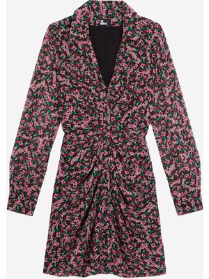 The Kooples Kadın V Yaka Uzun Kollu Çiçek Desenli Renkli Elbise