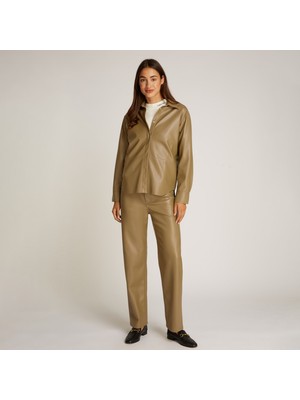 Calvin Klein Faux Leather Regular Kadın Yeşil Gömlek