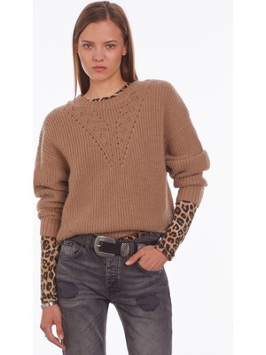 The Kooples Kadın Comfort Fıt Bisiklet Yaka Kahverengi Kazak