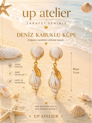 Up Atelier Yaz Koleksiyonu Plaj Modası Beyaz Vintage Deniz Kabuğu Model Küpe
