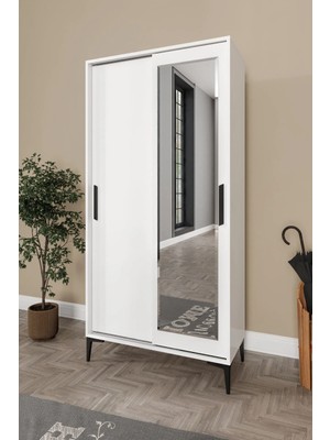 Afilli Olivia Beyaz Sürgülü Portmanto 180 cm Yükseklik 90 cm Genişlik Tamamı MDF Modern Tasarım