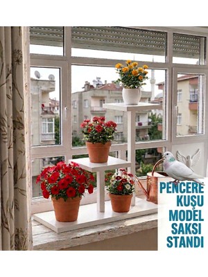 Kl Home PENCERE KUŞU MODEL - METAL ÇİÇEK SAKSI STAND - Oturma Odası Balkon Iç Mekan Bitki Saksılık