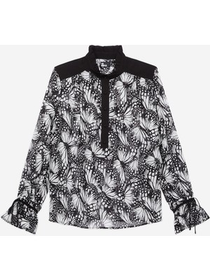 The Kooples Kadın Uzun Kollu Baskılı Siyah Bluz
