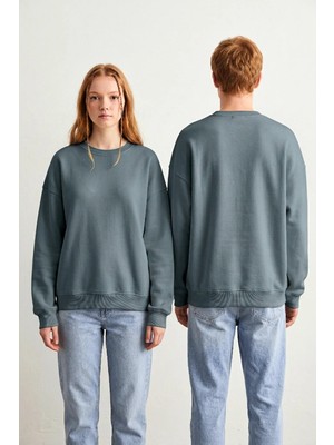 Borboleta Home Antrasit Oversize Sweatshirt %100 Pamuk 3 Iplik Şardonsuz Unisex Baskıya Uygun Basic Sweatshirt