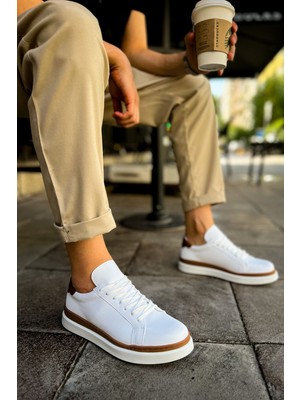 Chekich CH979 - Santoni Gbt Spor Erkek Ayakkabı Beyaz/taba