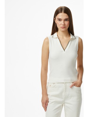 Nautica Kadın Krem Regular Fit Kolsuz Polo Yaka T-Shirt