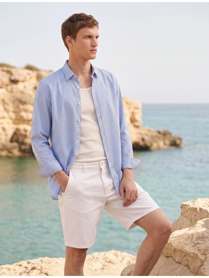 Koton Normal Bel Pamuklu Straight Fit Cepli Bermuda Jean Şort