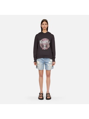 The Kooples Kadın Baskılı Kapüşonlu Gri Sweatshırt