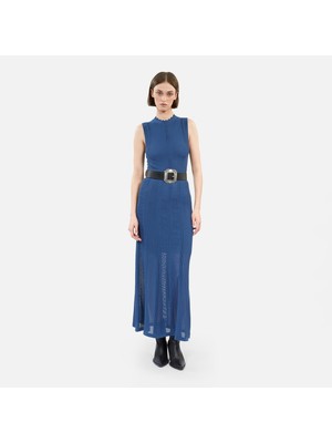 The Kooples Kadın Bisiklet Yaka Mavi Örgü Elbise