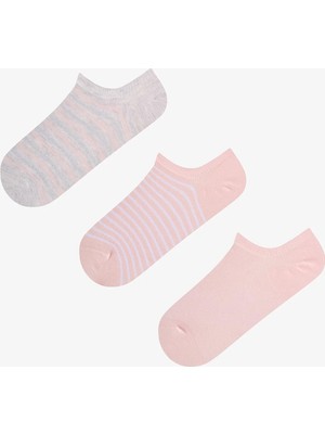 Penti Parlak Blush Çizgili Simli 3 Çift Sneaker Çorap
