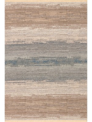 Cool Halı Santorini Bej Mavi Iskandinav Dekor Çift Taraflı Yıkanabilir Yazlık Balkon Mutfak Genç Odası Kilim