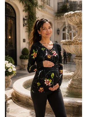 Perla Blanca Çiçek Desenli Multicolor Hamile Emzirme Bluz