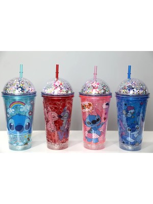 Ronanna Sevimli Stitch Pipetli Işıklı Pullu Suluk Bardak 400 ml
