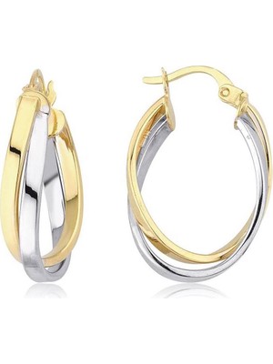 İryum Çift Renk Oval Altın Halka Küpe (Çapı: 1.6x2.5cm)