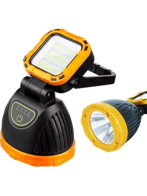 Powermaster PM-8033A Solar Şarjlı 6 Modlu El Feneri ve Işıldak Acil Durum Lambası (Beyaz Sarı Kırmızı)