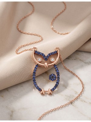 İryum Safir Baykuş Kolye